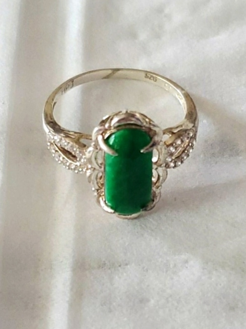 Vintage Sterling Silver Green Jade Oval Filigree Ring Sz 9